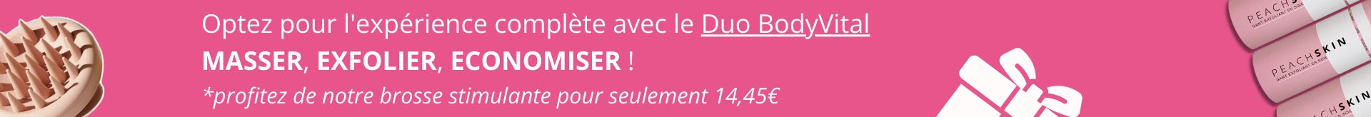 Image du duo incontournable pour une peau et des cheveux parfaits : le gant exfoliant en soie PEACHSKIN et la brosse exfoliante cuir chevelu. Ce duo puissant élimine les cellules mortes, révèle une peau douce et éclatante, tout en stimulant le cuir chevelu pour des cheveux plus sains, brillants et volumineux. Offrez à votre corps et à vos cheveux l’exfoliation ultime.